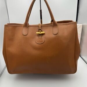 Longchamp Brown Leather Tote with Gold Toggle